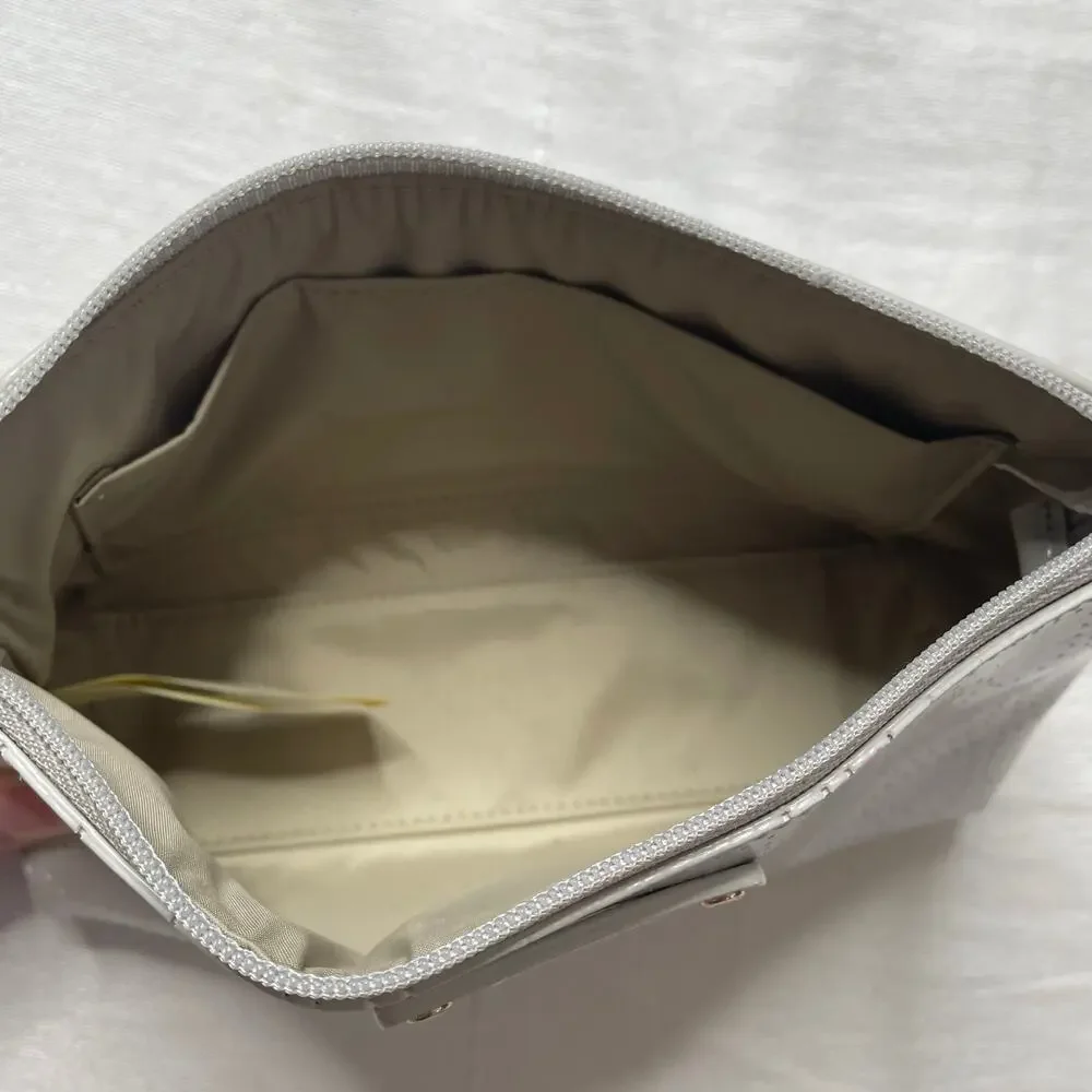 Kate Spade Metro Spade Patent Leather Dotted Silver Cosmetic Bag Pouch